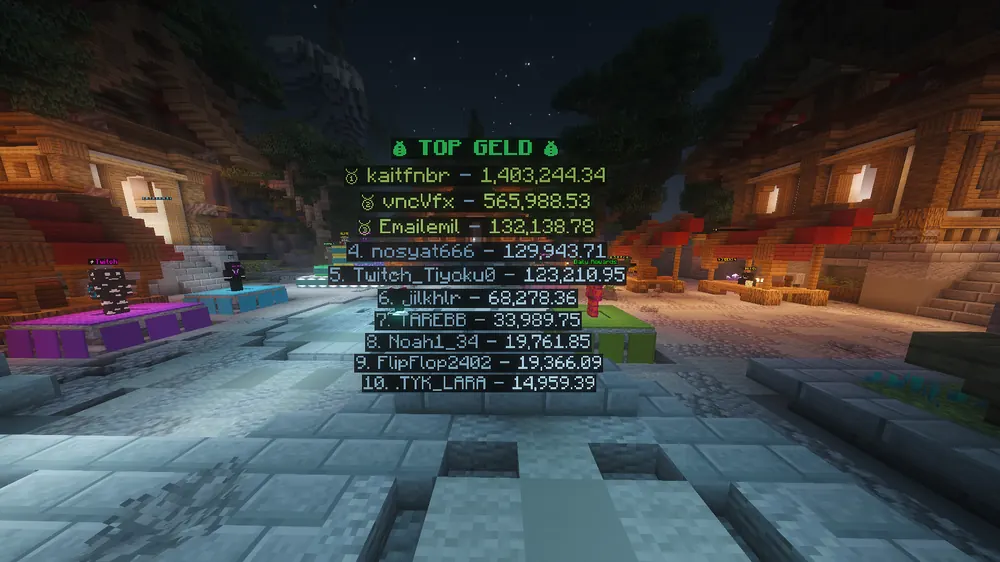 Top-Geld-Bestenliste live in-game auf Tiyoku SMP