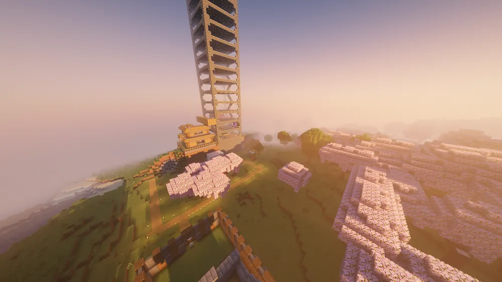 Turm-Build mit Blick über das Dorf auf Tiyoku SMP